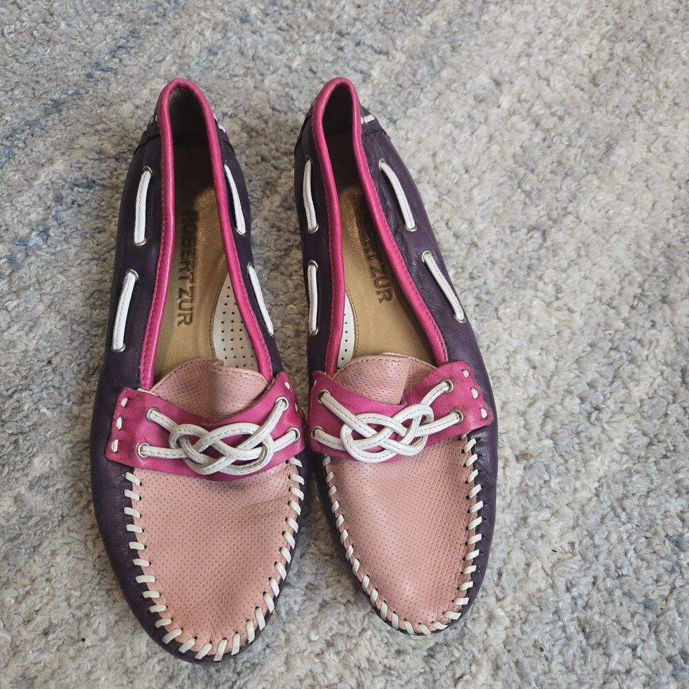 Robert Zur Multi-Color Soft Leather Moccasins Lace Up Loafer Sz 8